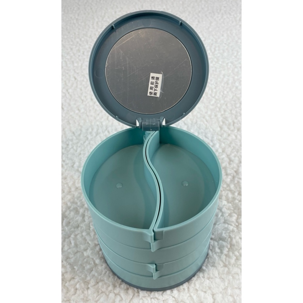 (NIB) Blue/Grey Round Four-Tiered Rotating Stacked Jewelry Organizer with Mirror - Picture 4 of 11
